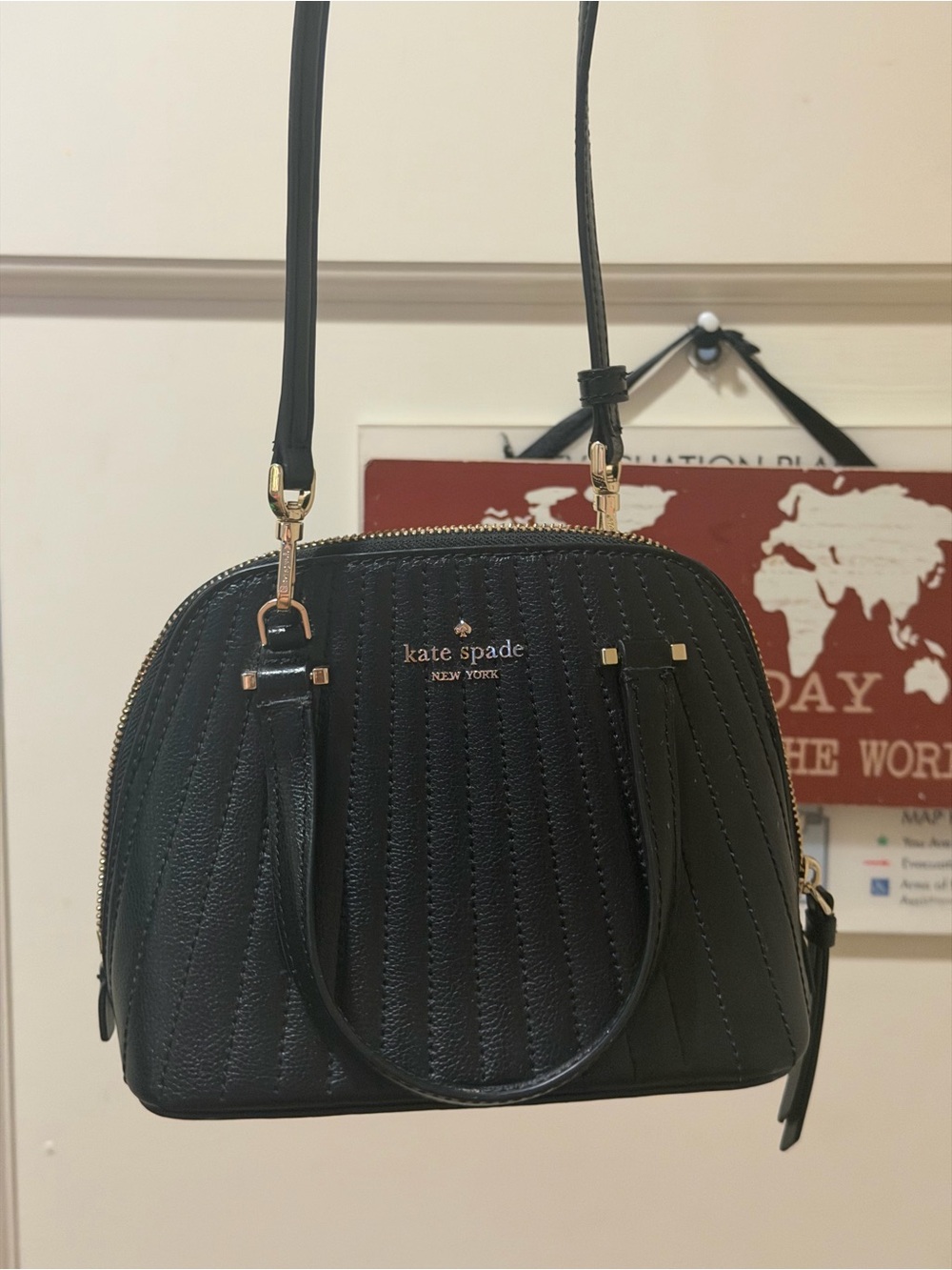 kate spade Black Quilted Dome Satchel with Gold Hardware EUC